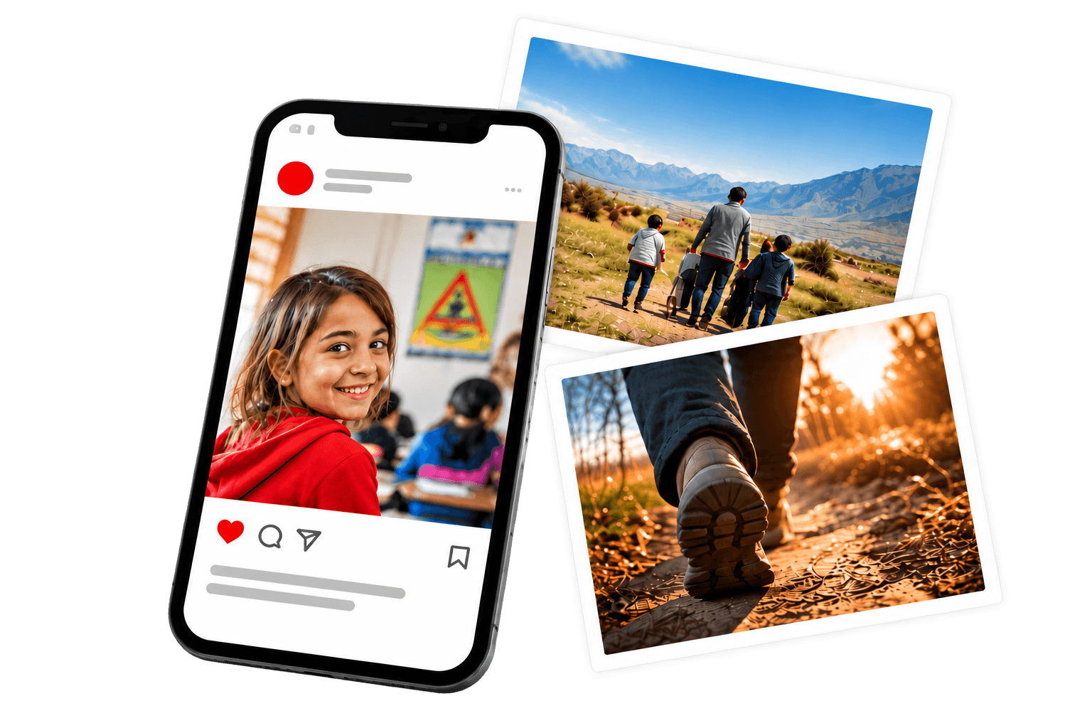 Smartphone und Fotos als Symbol für das Teilen und Weitersagen der Online-Auktion
